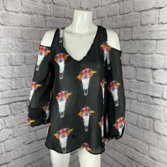 SHOW ME YOUR MUMU PEEKABOO TUNIC BULL SHEER BLOUSE - Picture 4 of 7